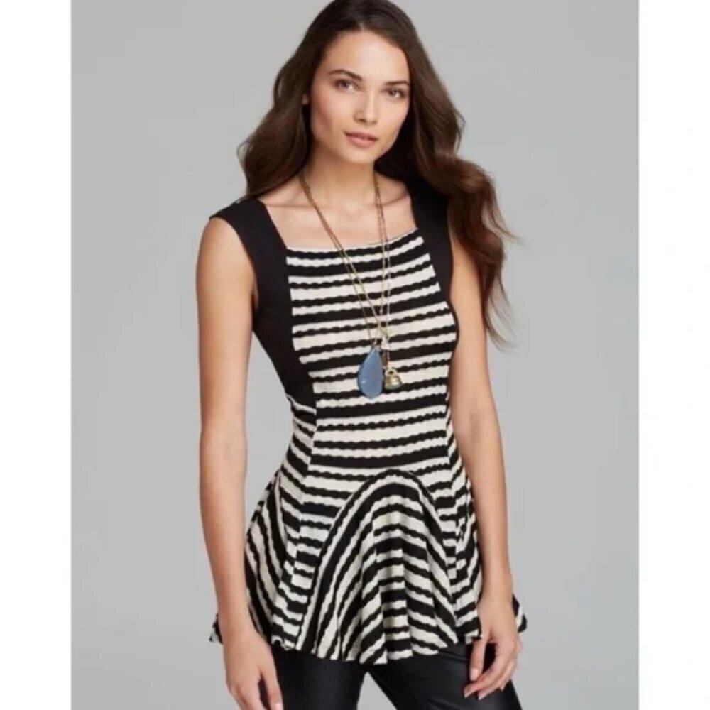 Free People Sedwick Peplum Black and White Top XS